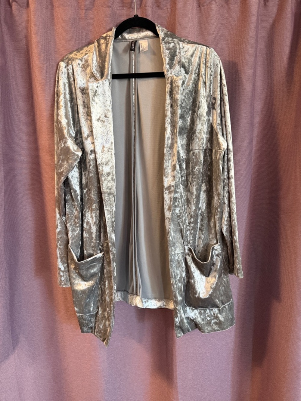 H&M Silver Crushed Velvet Open-Front Blazer